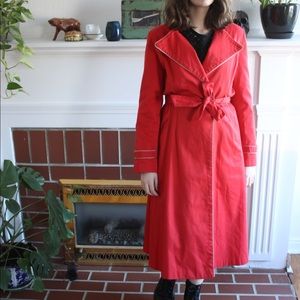 Vintage Red Twill Trench Coat